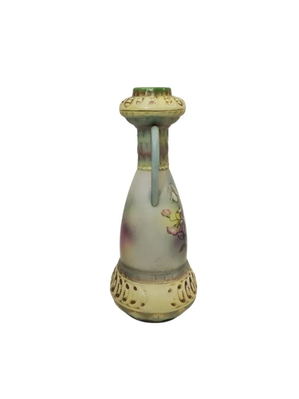 Antique Robert Hanke Austria Porcelain Vase Hand-Painted Floral Pierced Handles